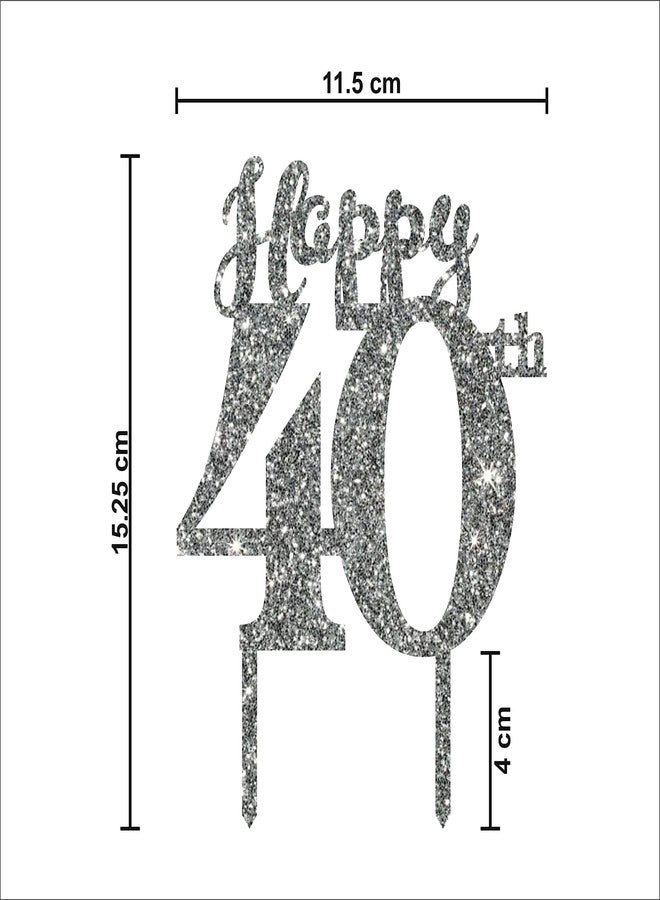 Party Baazaar Acyrlic Silver Glitter Finish Couple Cake Topper for Decoration (40th Silver, 4.5X6.25 Inches) - Image 3
